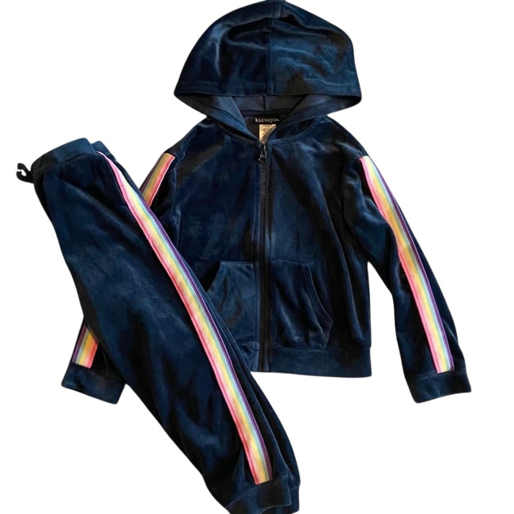 Velour Hoodie and Jogger Set with Rainbow Stripes